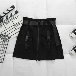 2020 spódnice damskie casualowe kieszenie spódnica Sashes damskie krótkie narzędzie spódnica lato linia Zipper jednoetapowa spód