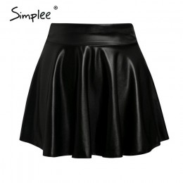 Simplee elegancka faux leather women mini spódniczka niskiej talii A-line kobiece czarne krótkie spódniczki do klubu na imprezę 