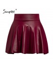 Simplee elegancka faux leather women mini spódniczka niskiej talii A-line kobiece czarne krótkie spódniczki do klubu na imprezę 