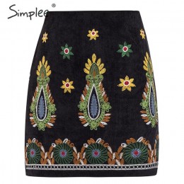 Simplee Vintage spódnice z wysokim stanem damskie dno Boho ołówek sztruksowa spódnica zimowa kobiece hafty jesień seksowna zielo