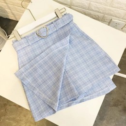 Letnie nowe damskie spódnice trapezowe damskie kratki nowa dopasowana koreański modny pasek powyżej kolana krótka spódniczka imp