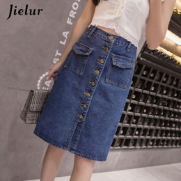 Jielur wysokiej talii spódniczki dżinsowe Plus rozmiar przyciski kieszenie klasyczna spódnica jeansowa dla kobiet S-5XL moda kor