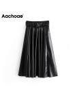 Aachoae Women Vintage Faux Leather spódnica z paskiem 2020 elegancka biurowa, damska czarna PU spódnica trzy czwarte plisowana, 