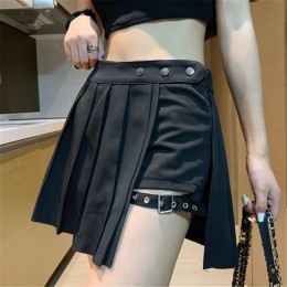 2020 nowa letnia spódnica damska Harajuku gothic czarna seksowna wysoka talia plisowana spódnica punk spódnica dziewczęca z szor