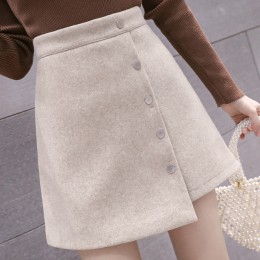 Zimowa spódnica kobiety Skort 2020 nowości Khaki czarna wysoka talia linia kaszmirowa spódnica koreański styl kobiety krótka spó