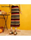 SAM'S TREE Colorblock dzianina w paski spódnice ołówkowe damskie 2019 jesień czarna porządna w stylu koreańskim Casual biurowa, 