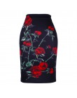 Moda kwiat czerwony nadruk z różami kobiety spódnice ołówkowe lady midi saias kobieta faldas dziewczyny czarne dna S-4XL spódnic
