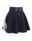InsGoth wysoka talia plisowana krótka spódniczka kobiety Gothic Punk czarna zasznurowana spódnica casualowe w stylu streetwear s