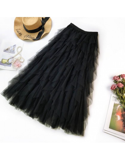Moda Tutu spódnica z tiulu kobiety długa długa spódnica 2019 wiosna lato koreańska, czarna różowa wysoka talia plisowana spódnic