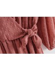 Nowe kobiety elegancki krzyż v neck łuk wiązanej szyfonu vestido hem ruffles mini sukienka jesień panie elastyczny pas kimono su