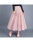 TingYiLi jesienna spódnica z tiulu szara brązowa beżowa różowa czarna długa spódnica damska elegancka długa spódnica