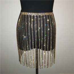 Glitter Rhinestone długie spódnice z frędzlami złoto srebrne kryształowe diamenty luźne regulowane seksowne kobiety letnie bikin