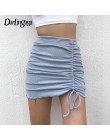 Darlingaga Fashion prążkowany bodycon elastyczny, wysoki spódniczka z wysokim stanem sznurkiem Mini spódniczka kobiety asymetryc