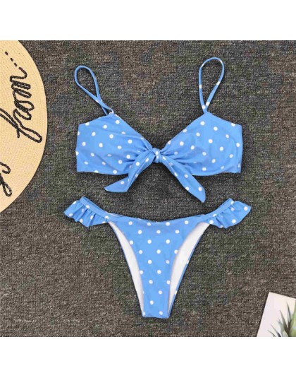 2020 Sexy niebieski łuk Polka Dot Bikini kobiety stroje kąpielowe damski strój kąpielowy dwuczęściowy zestaw Bikini brazylijski 
