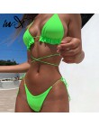 In-x Sexy string zestaw mikro bikini 2020 Ruffles kostium kąpielowy damski Neon zielony bikini Push up stroje kąpielowe kobiety 