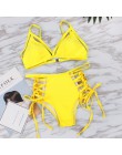 2019 Vintage neonowy żółty Bikini Set Sexy strój kąpielowy kobiety stroje kąpielowe wysokiej talii strój kąpielowy Push Up Bande