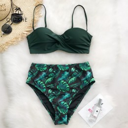 CUPSHE zielone bikini we wzory zestaw kobiety serce szyi Push Up wysokiej zwężone strój kąpielowy dwuczęściowy 2020 plaża kostiu
