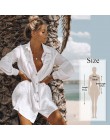 Kobiety strój kąpielowy Cover Up mandarynka rękaw kaftan i tunika na plażę sukienka De Plage solidny biały bawełna Pareo okrycie