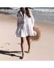 Kobiety strój kąpielowy Cover Up mandarynka rękaw kaftan i tunika na plażę sukienka De Plage solidny biały bawełna Pareo okrycie