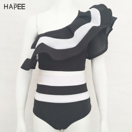 2020 nowy letni czarny biały Ruffles strój kąpielowy kobiety w paski dwuczęściowy zestaw bikini jeden strój kąpielowy z odsłonię