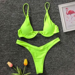 Neon zielony v-bar fiszbiny Bikini 2020 damski strój kąpielowy kobiety stroje kąpielowe dwuczęściowy V kształt drutu Bikini set 