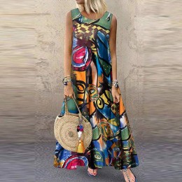 ZANZEA 2020 lato drukowane Maxi sukienka damska Sundress Vintage O Neck tunika bez rękawów Vestidos Plus rozmiar suknia na co dz