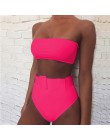 2020 solidny Bandeau strój kąpielowy Bikini kobiety Push Up klamra strój kąpielowy Bikini wysokie w talii Bikini strój kąpielowy
