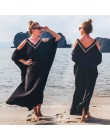 Czarny kaftan i tunika na plażę bawełniana okrycie plażowe Saida de Praia strój kąpielowy kobiety osłona do bikini up Pareo Saro