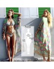 2020 osłona do bikini artystyczny nadruk długi kardigan kimono Plus rozmiar szyfonowa bluzka kobiety odzież plażowa narzuta na s