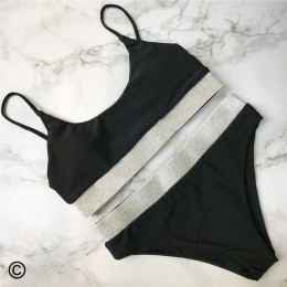Czarny biały nowy damski strój kąpielowy wysokiej talii Bikini 2019 kobiet stroje kąpielowe dwuczęściowy zestaw Bikini kąpiel st