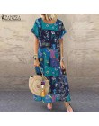 S 5XL ZANZEA lato czeski Sundress 2019 kobiety długa sukienka na imprezę Casual Vintage z krótkim rękawem Floral wydrukowano Ves