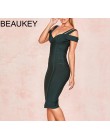 BEAUKEY 2019 New Arrival podwójny pasek V szyi bandaża sukni elastyczne strój klubowy ciemny zielona obcisła sukienka Plus rozmi