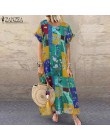 S 5XL ZANZEA lato czeski Sundress 2019 kobiety długa sukienka na imprezę Casual Vintage z krótkim rękawem Floral wydrukowano Ves