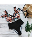 Sexy Off The Shoulder bikini kobiety strój kąpielowy 2020 nowa z falbankami stroje kąpielowe liść drukuj kostiumy kąpielowe biki
