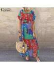 S 5XL ZANZEA lato czeski Sundress 2019 kobiety długa sukienka na imprezę Casual Vintage z krótkim rękawem Floral wydrukowano Ves