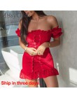 MissyChilli Red off shoulder wzburzyć bandaż mini sukienka kobiety bodycon backless sznurowana sukienka lato elegancki seksowny 