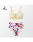 CUPSHE Solid Tie-Front Tank i z kwiatowym wzorem długa talia zestawy bikini 2020 kobiet Boho Button dwa kawałki stroje kąpielowe