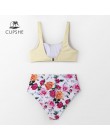 CUPSHE Solid Tie-Front Tank i z kwiatowym wzorem długa talia zestawy bikini 2020 kobiet Boho Button dwa kawałki stroje kąpielowe