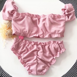 2019 Bandeau bikini wysoko wycięte zestaw kostium kąpielowy damski stroje kąpielowe damskie kostium kąpielowy Smocked sexy bikin