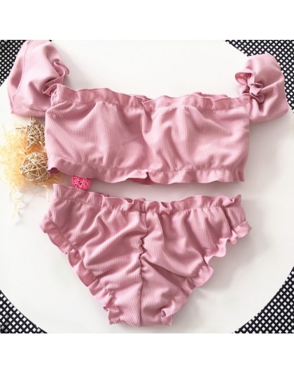 2019 Bandeau bikini wysoko wycięte zestaw kostium kąpielowy damski stroje kąpielowe damskie kostium kąpielowy Smocked sexy bikin