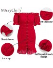 MissyChilli Red off shoulder wzburzyć bandaż mini sukienka kobiety bodycon backless sznurowana sukienka lato elegancki seksowny 