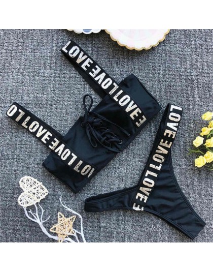 2019 nadrukowane litery brazylijskie Bikini kobiety stroje kąpielowe damski strój kąpielowy dwuczęściowy zestaw Bikini zasznurow