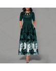 Kobiety wokół szyi sukienka Boho pół rękawa kobiet elegancki vintage, w kwiaty drukowane linii kieszeni czarny maxi suknie robe 