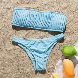 Peachtan sexy bandeau bikini set 2020 stałe stroje kąpielowe kobiety plisowane kostium kąpielowy damski lato plaża biquini kąpią