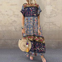 S 5XL ZANZEA lato czeski Sundress 2019 kobiety długa sukienka na imprezę Casual Vintage z krótkim rękawem Floral wydrukowano Ves
