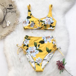 CUPSHE żółty w kwiaty bikini we wzory zestawy kobiety wysoka gorset dwa kawałki stroje kąpielowe 2020 dziewczyna Sexy plaża kost