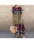 S 5XL ZANZEA lato czeski Sundress 2019 kobiety długa sukienka na imprezę Casual Vintage z krótkim rękawem Floral wydrukowano Ves