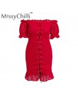 MissyChilli Red off shoulder wzburzyć bandaż mini sukienka kobiety bodycon backless sznurowana sukienka lato elegancki seksowny 