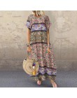 S 5XL ZANZEA lato czeski Sundress 2019 kobiety długa sukienka na imprezę Casual Vintage z krótkim rękawem Floral wydrukowano Ves