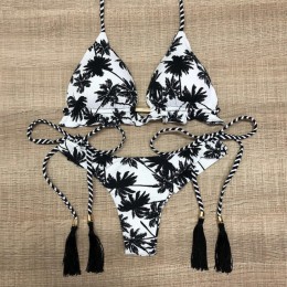 Melphieer Bikini 2020 Girls String krawaty Halter brazylijski strój kąpielowy Bikini list stroje kąpielowe z nadrukiem letnia pl